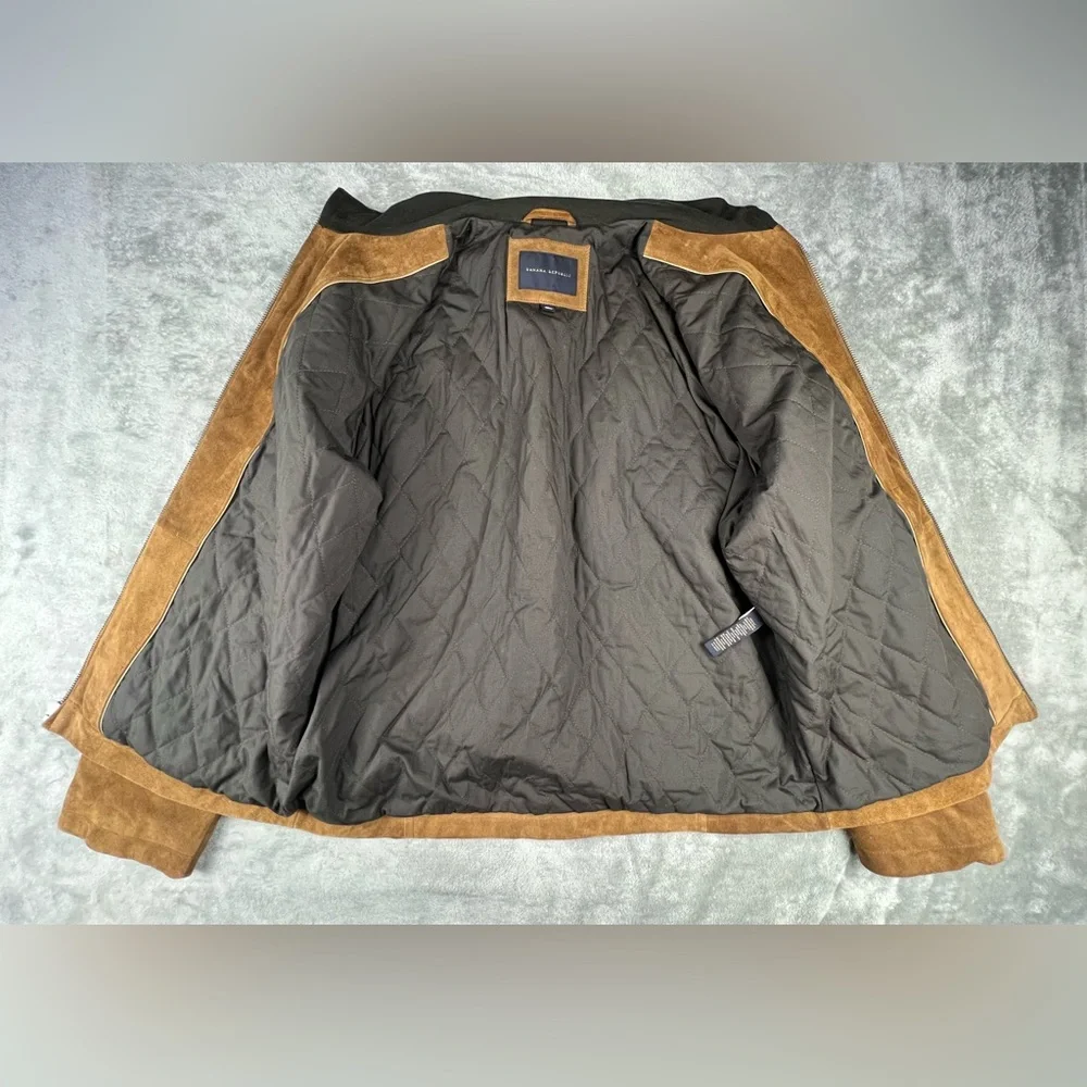 Vintage Banana Republic Suede Leather Jacket Mens Size XL Tan Moto Lined Y2K